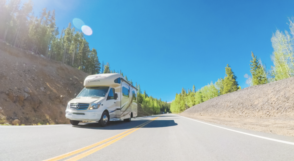 RV driving on highway